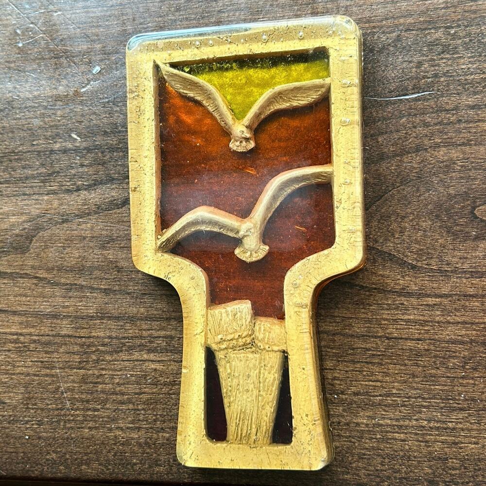 Lucite Acrylic Resin Spoon Rest wood carved seagulls beach decor